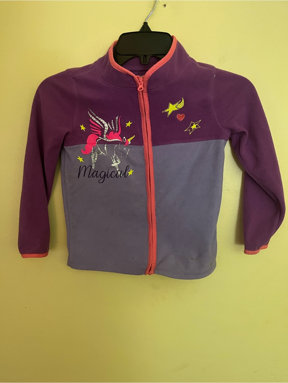 OshKosh B'gosh Purple & Lilac Unicorn Fleece Jacket with Coral Trim Size 6/6X
